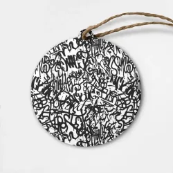 Деревянная игрушка круг Graffiti black on white
