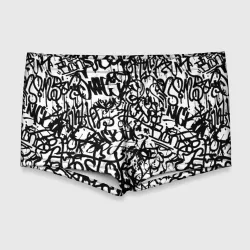 Мужские купальные плавки 3D Graffiti black on white
