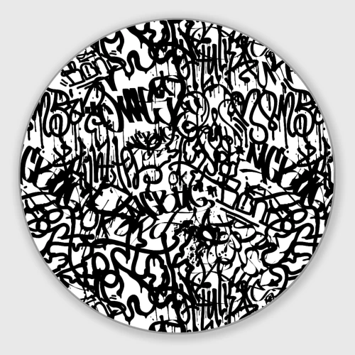 Круглый коврик для мышки Graffiti black on white