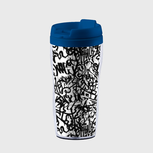 Термокружка-непроливайка Graffiti black on white, цвет синий