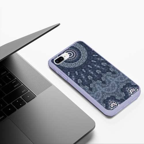 Чехол для iPhone 7Plus/8 Plus матовый Серый восточный орнамент мандала, цвет светло-сиреневый - фото 5