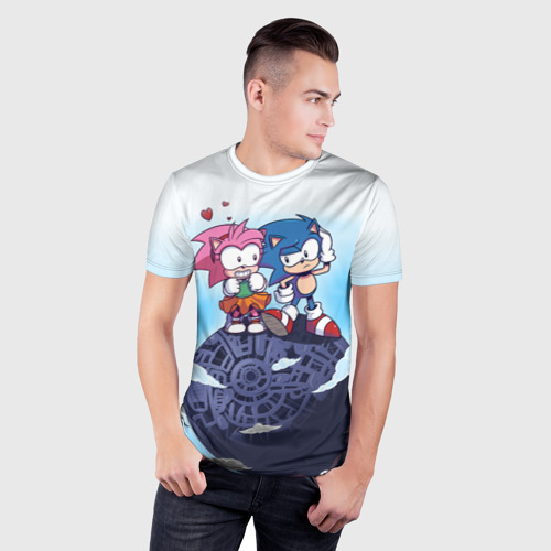 Мужская футболка 3D Slim с принтом SONIC | AMY ROSE (Z), фото на моделе #1