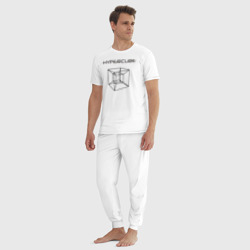 Пижама с принтом Гиперкуб для мужчины, вид на модели спереди №3. Цвет основы: белый