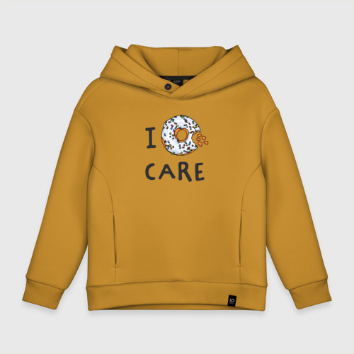 Детское худи Oversize хлопок Мне все равно I donut care, цвет горчичный