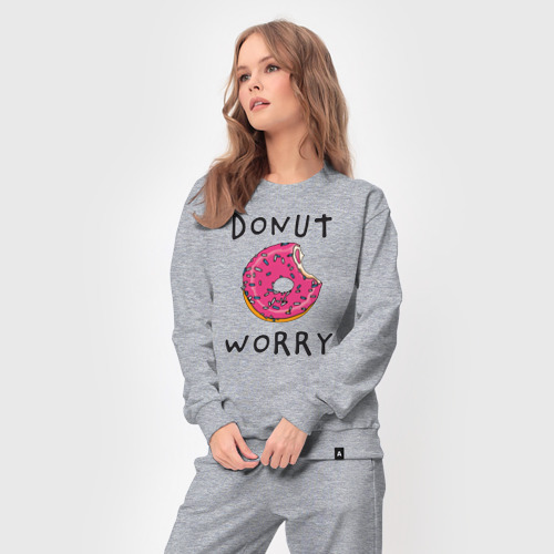 Женский костюм хлопок Не беспокойся Donut worry, цвет меланж - фото 5