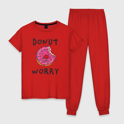 Женская пижама хлопок Не беспокойся Donut worry, цвет красный
