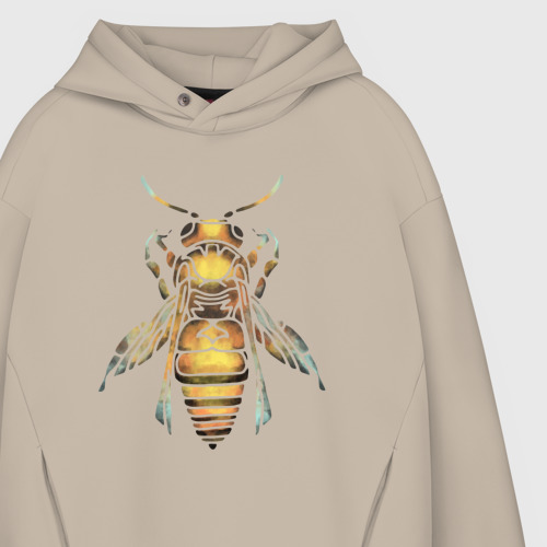 Мужское худи Oversize хлопок Акварельная пчела, цвет миндальный - фото 4