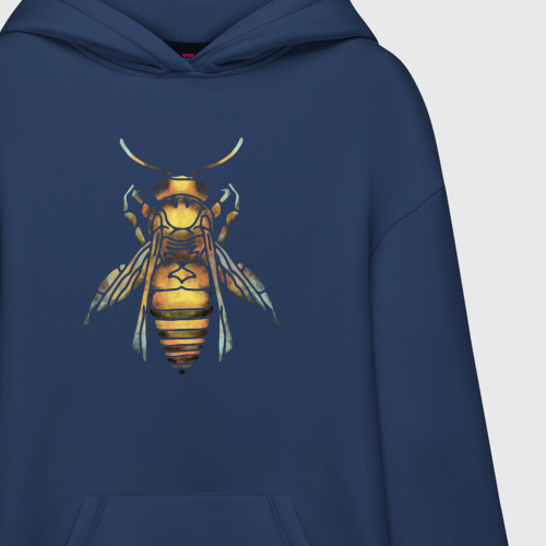 Худи SuperOversize хлопок Акварельная пчела, цвет темно-синий - фото 3
