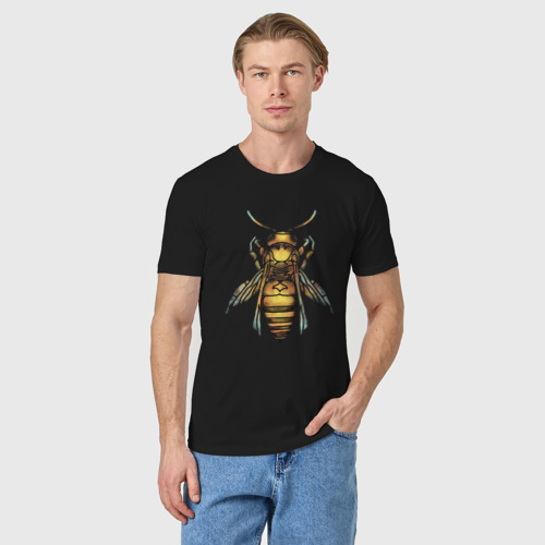 Мужская футболка хлопок Акварельная пчела, цвет черный - фото 3