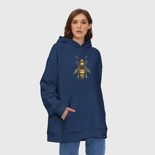 Худи SuperOversize хлопок Акварельная пчела, цвет темно-синий - фото 4