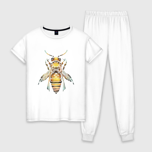 Женская пижама хлопок Акварельная пчела, цвет белый