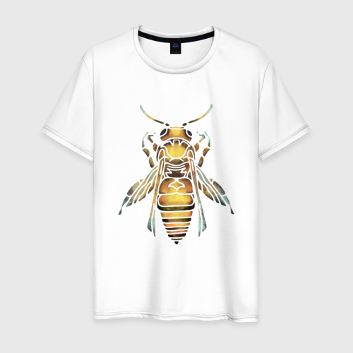 Мужская футболка из хлопка с принтом Акварельная пчела, вид спереди №1