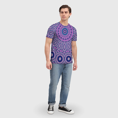 Мужская футболка 3D с принтом Сиреневый калейдоскоп, вид сбоку #3
