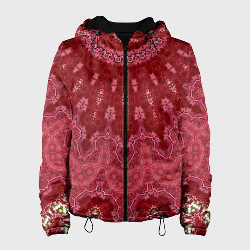 Женская куртка 3D с принтом Красно-розовый калейдоскоп мандала, вид спереди #2