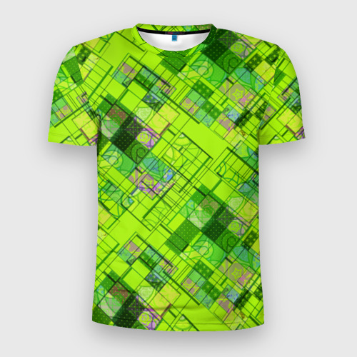 Мужская футболка 3D Slim Ярко-зеленый абстрактный узор, цвет 3D печать