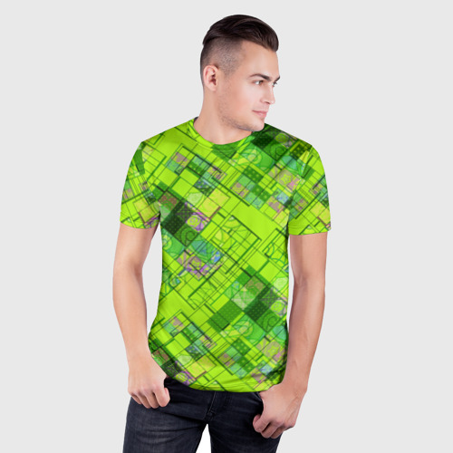 Мужская футболка 3D Slim Ярко-зеленый абстрактный узор, цвет 3D печать - фото 3