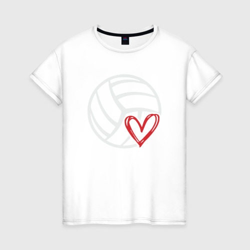 Женская футболка из хлопка с принтом Love Volleyball, вид спереди №1