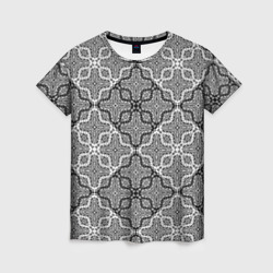 Женская футболка 3D Черно-белый Дамасский узор орнамент 