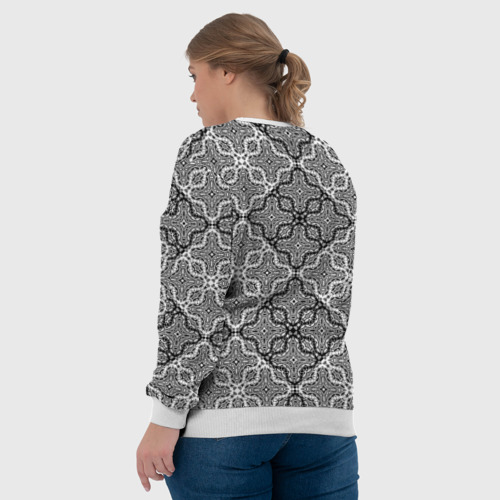 Женский свитшот 3D с принтом Черно-белый Дамасский узор орнамент, вид сзади #2