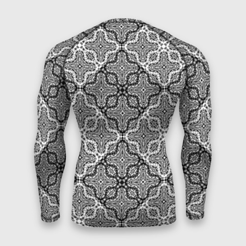 Мужской рашгард 3D с принтом Черно-белый Дамасский узор орнамент, вид сзади #1