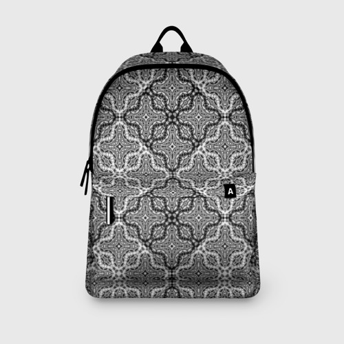 Рюкзак 3D с принтом Черно-белый Дамасский узор орнамент, вид сбоку #3