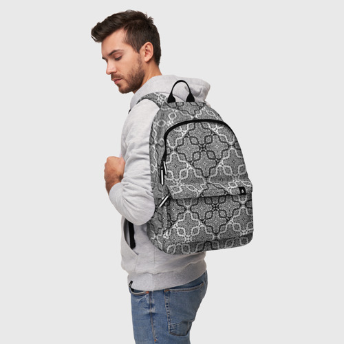 Рюкзак 3D с принтом Черно-белый Дамасский узор орнамент, фото на моделе #1