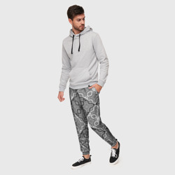Мужские брюки 3D Черно-белый Дамасский узор орнамент  - фото 2