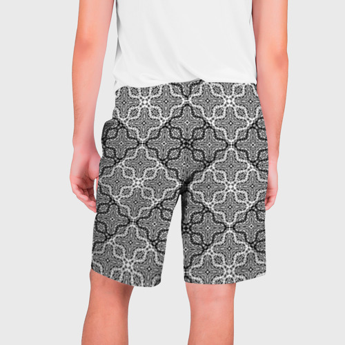 Мужские шорты 3D с принтом Черно-белый Дамасский узор орнамент, вид сзади #1
