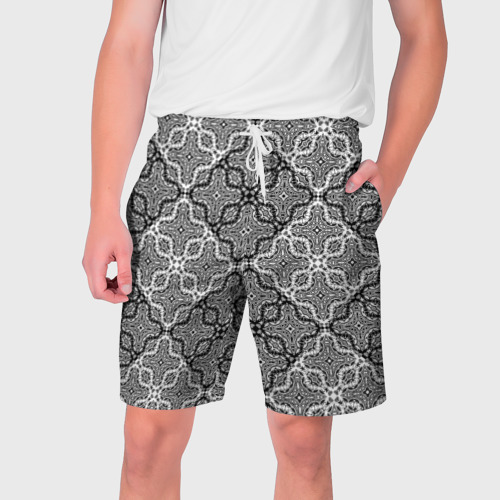 Мужские шорты 3D с принтом Черно-белый Дамасский узор орнамент, вид спереди #2