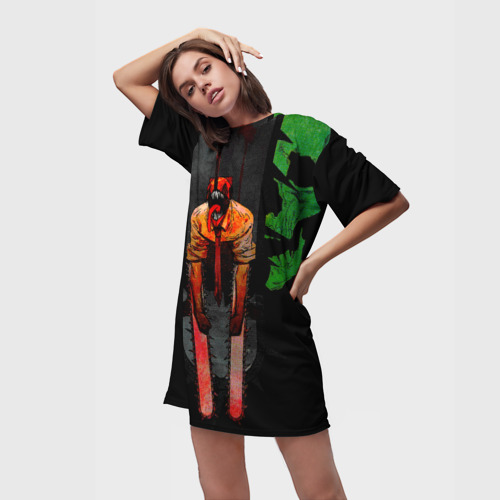 Платье-футболка 3D Дэндзи человек-бензопила, цвет 3D печать - фото 3