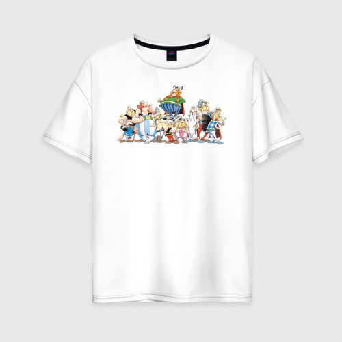 Женская футболка оверсайз из хлопка с принтом Астерикс, Обеликс и Галлы, вид спереди №1