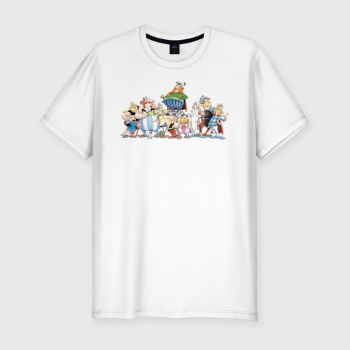Мужская футболка приталенная из хлопка с принтом Астерикс, Обеликс и Галлы, вид спереди №1