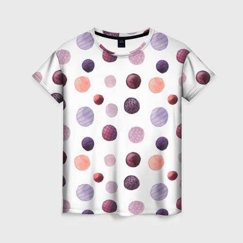 Женская футболка 3D с принтом Акварельные сиреневые круги, вид спереди #2