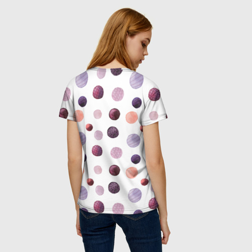 Женская футболка 3D с принтом Акварельные сиреневые круги, вид сзади #2