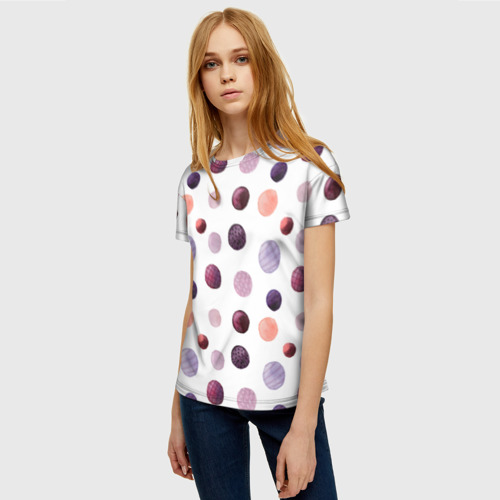 Женская футболка 3D с принтом Акварельные сиреневые круги, фото на моделе #1