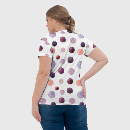 Женская футболка 3D с принтом Акварельные сиреневые круги, вид сзади #2