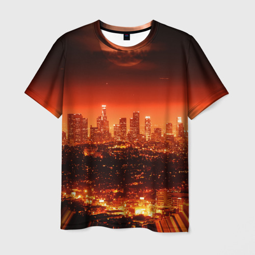 Мужская футболка с принтом Закат над Нью Йорком, вид спереди №1