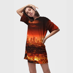 Платье-футболка 3D Закат над Нью Йорком - фото 2