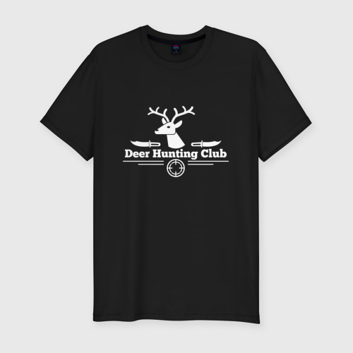 Мужская футболка хлопок Slim Клуб охотников на оленей, цвет черный