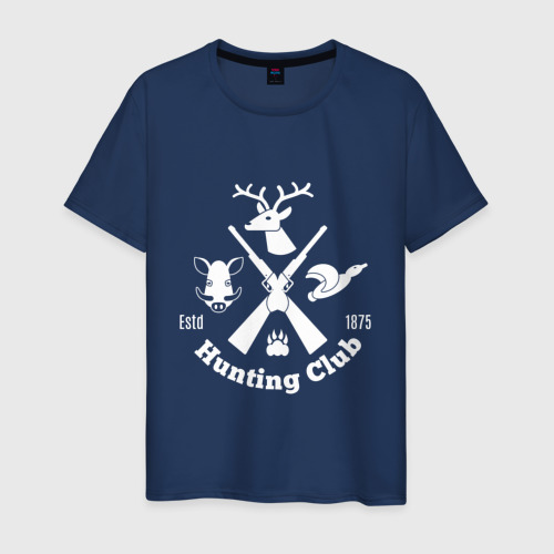 Мужская футболка из хлопка с принтом Hunting deer club, вид спереди №1