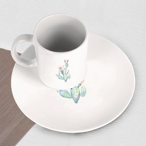 Набор: тарелка + кружка Нежный акварельный кактус - фото 3