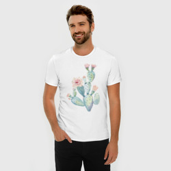 Мужская футболка хлопок Slim Нежный акварельный кактус  - фото 2