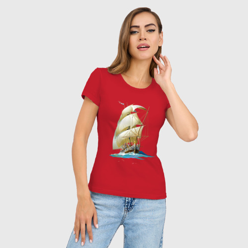 Женская футболка хлопок Slim Вперед к мечте, цвет красный - фото 3