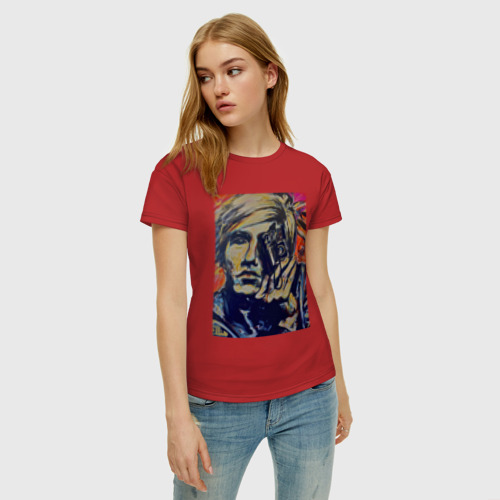Женская футболка хлопок с принтом Автопортрет Энди Уорхола, фото на моделе #1