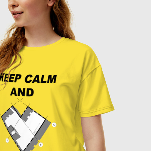 Женская футболка хлопок Oversize Keep calm and love Archi, цвет желтый - фото 3