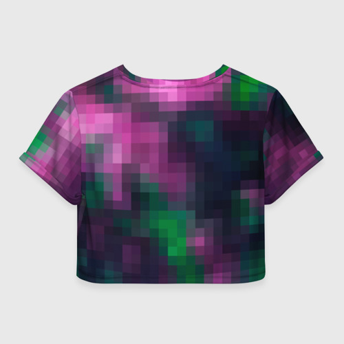 Женская футболка Crop-top 3D Геометрический узор зелено фиолетовый из крупных пикселей, цвет 3D печать - фото 2