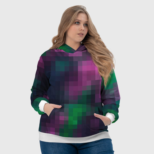Женская толстовка 3D Геометрический узор зелено фиолетовый из крупных пикселей, цвет 3D печать - фото 6