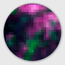 Круглый коврик для мышки Геометрический узор зелено фиолетовый из крупных пикселей