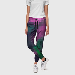 Женские брюки 3D Геометрический узор зелено фиолетовый из крупных пикселей - фото 2