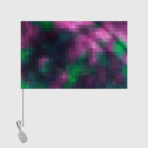 Флаг для автомобиля Геометрический узор зелено фиолетовый из крупных пикселей - фото 2